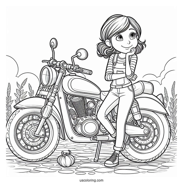 Ratatouille Coloring Page Of Easy Colette Leaning Against Her Motorcycle Outline
