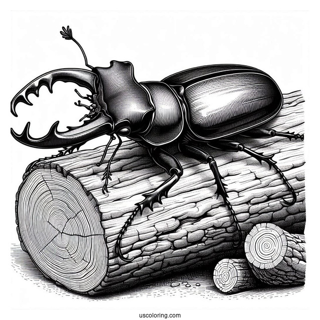 Realistic Stag Beetle Coloring Page On Log