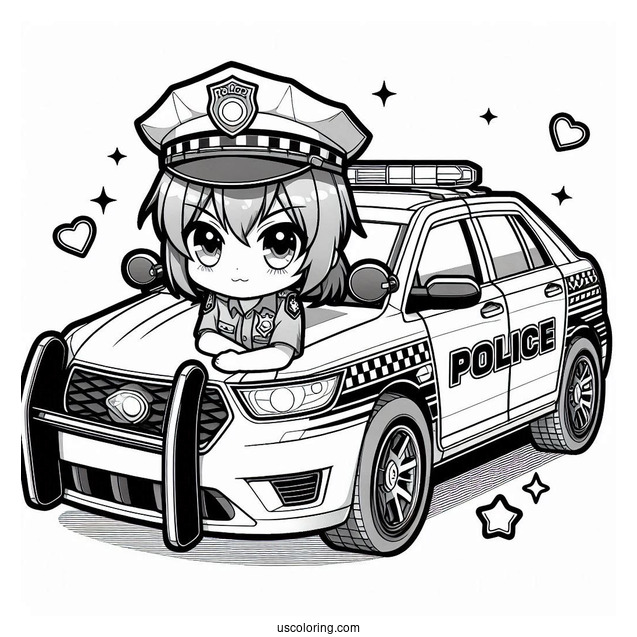 Anime Police Car Coloring Page For Preschoolers