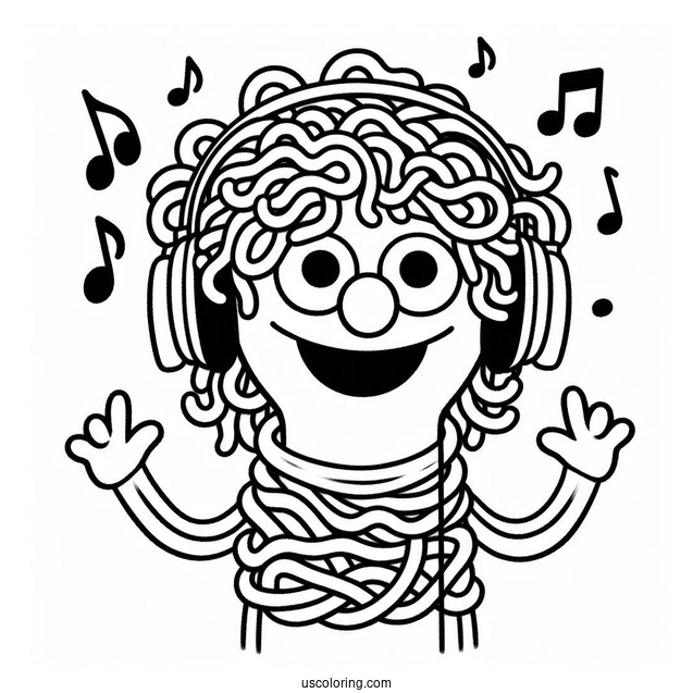 Sing Coloring Page Of Eddie Noodleman With Headphones Around Neck