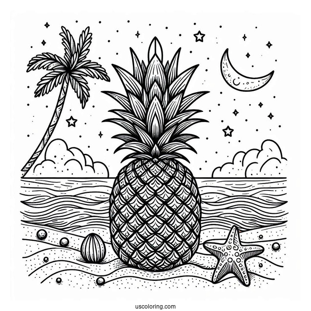 Pineapple With Ocean And Sand