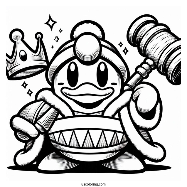 Cute Super Smash Bros Coloring Page Of King Dedede With Hammer
