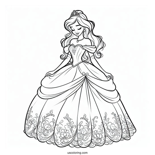 Princess Tiana In Ball Gown Coloring In For Kids
