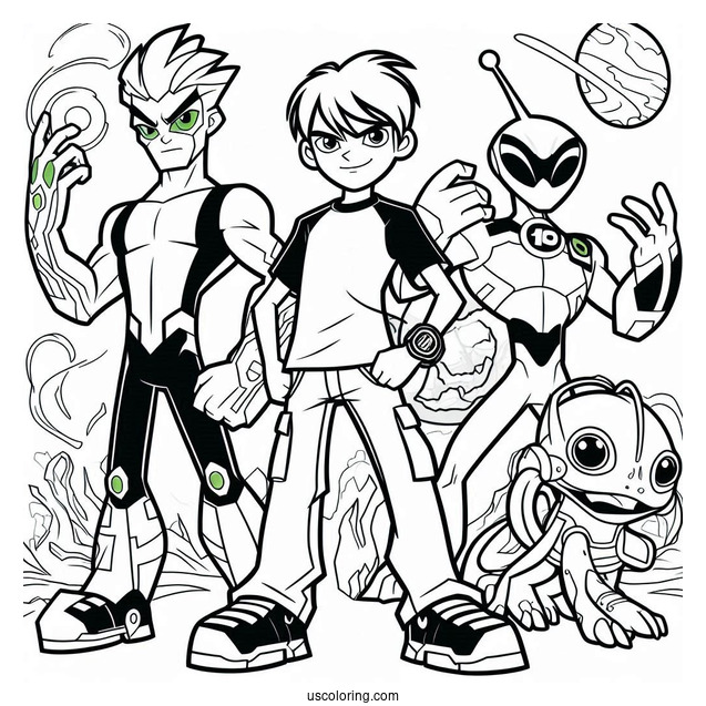 Ben 10 Coloring Page Of And Kevin Levin With Aliens