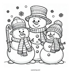 Cheerful Looking Snowmen In The Snow To Color