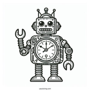 Coloring Page Of a Robot Themed Clock