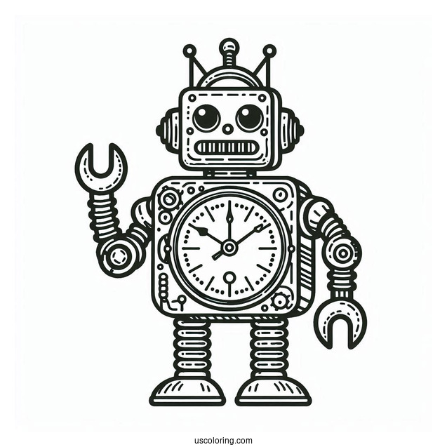 Coloring Page Of a Robot Themed Clock