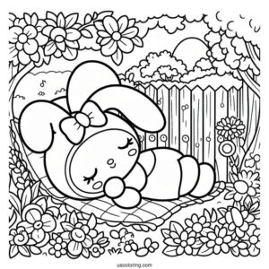 My Melody Coloring Page Napping In Garden For Kids