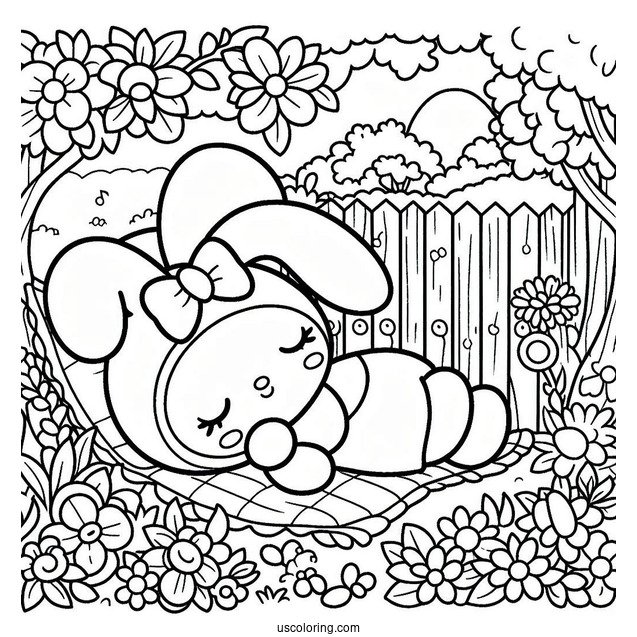 My Melody Coloring Page Napping In Garden For Kids