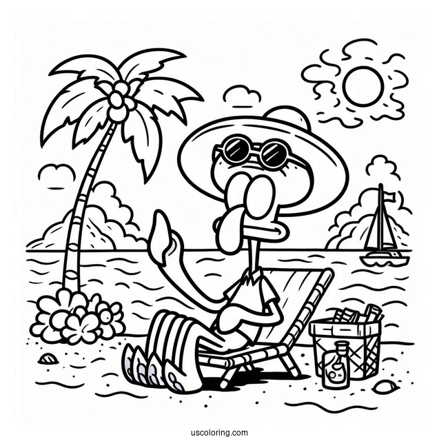 Simple Squidward Coloring Page Going On Vacation