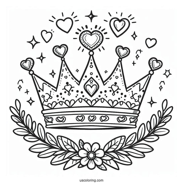 Pretty Crown Coloring Page With Heart Shaped Jewels For Kids
