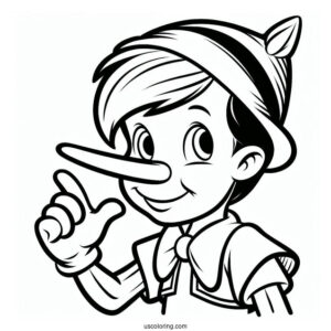 Pinocchio Coloring Page Touching His Pointy Nose