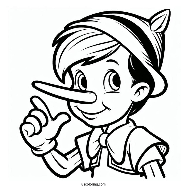 Pinocchio Coloring Page Touching His Pointy Nose