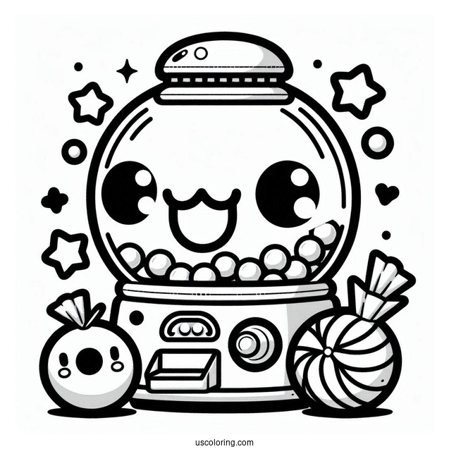 Kawaii Gum-ball Machine To Color