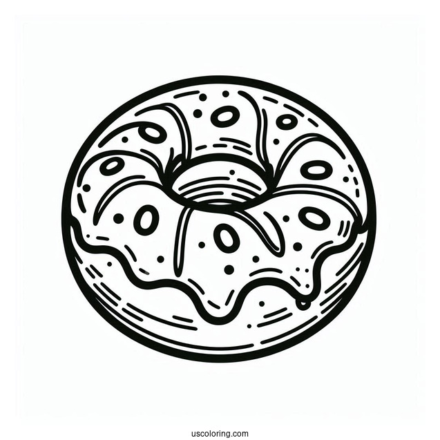 Simple Outline Of Donut With Icing To Color
