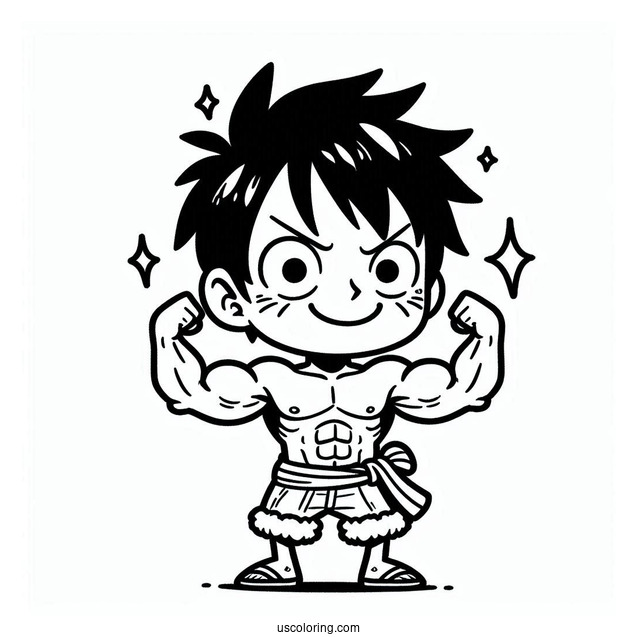 Cute Luffy Coloring Page Showing Off Biceps For Kids