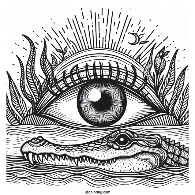 Coloring Page Of a Crocodile Eye