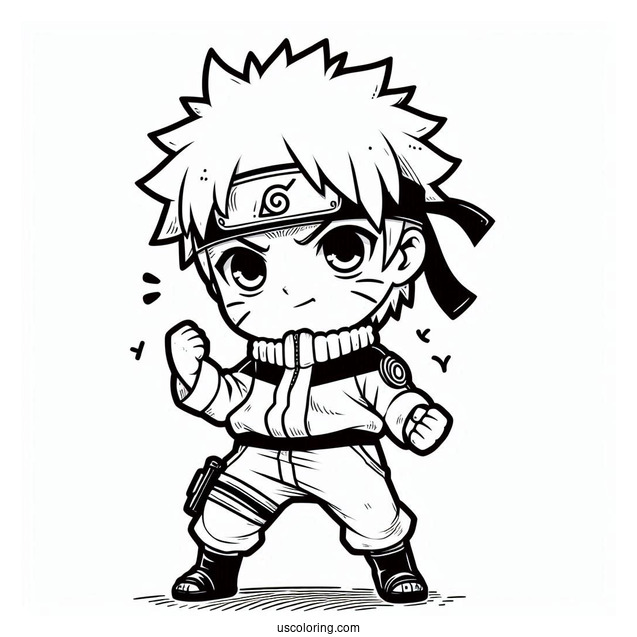 Chibi Naruto Coloring Page Doing Fist Pump