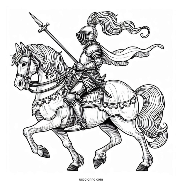 Knight On Horse Carrying A Lance Coloring Sheet