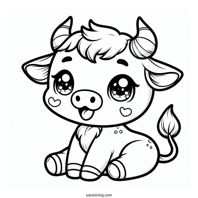 Cute Chibi Bull Coloring In For Preschoolers