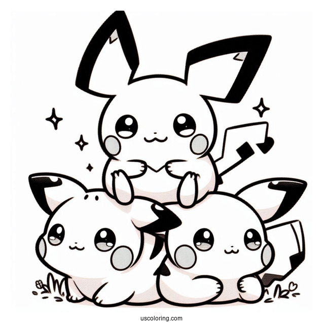 Kawaii Pichu And Pikachu On Top Of Raichu Coloring Page For Kids