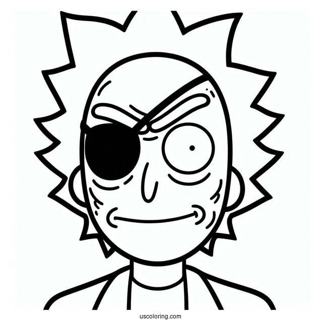 Rick and Morty Coloring Page Of Evil Morty with Eye Patch For Kids