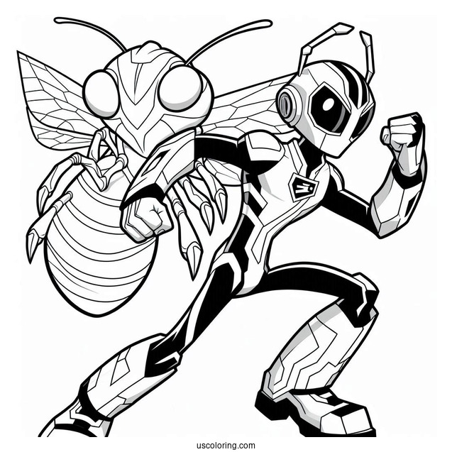 Ben 10 Coloring Page Of Stinkfly In Front Of Omnitrix