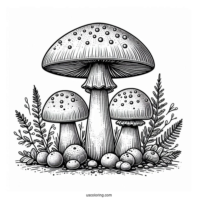 Realistic King Stropharia Mushroom Coloring Page In The Forest