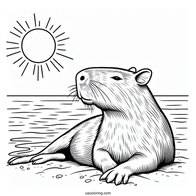 Capybara Coloring Page Sunbathing At Beach
