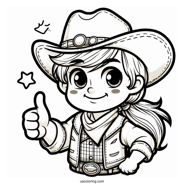 Cute Cowboy Coloring Page Giving A Thumbs Up For Preschoolers