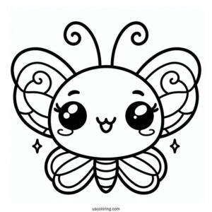 Smiling Kawaii Butterfly Coloring Page For Kids