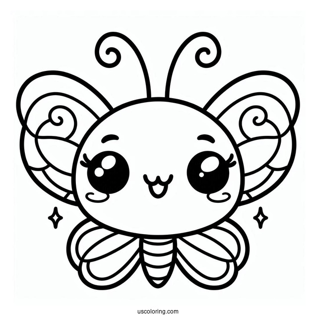 Smiling Kawaii Butterfly Coloring Page For Kids