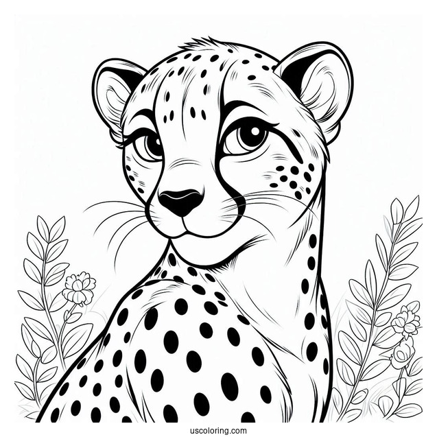 Female Cheetah Coloring Page Smirking