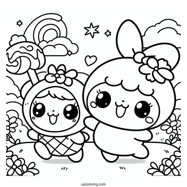 Sweet Pochacco And Pochamii Coloring Page For Kids
