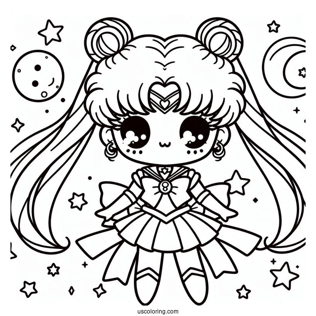 Coloring Sheet Of Chibi Sailor Moon With Stars
