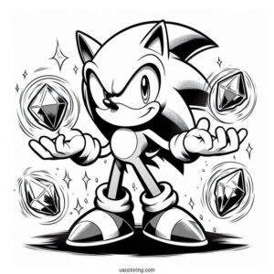 Super Sonic Coloring Page With Sonic Holding Chaos Emeralds