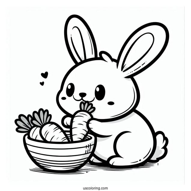 Cartoon Rabbit Eating A Bowl Of Carrots