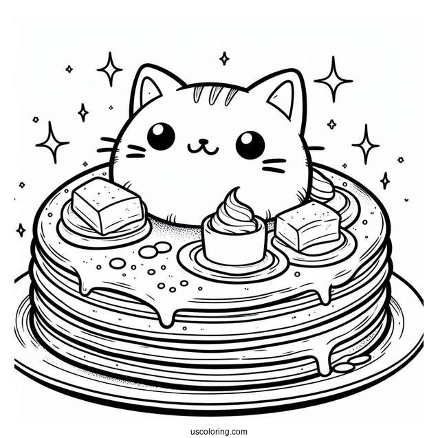 Cat Pancake Coloring Page With Butter