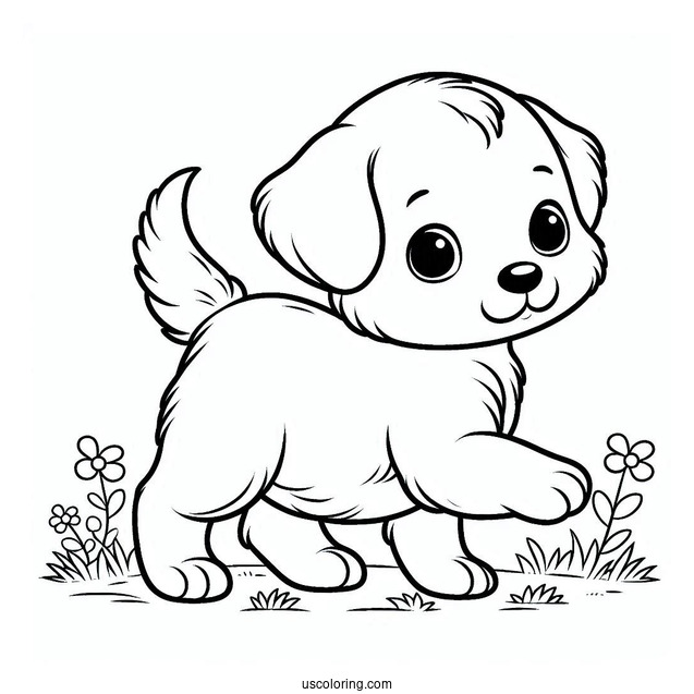 Simple Coloring Page Of Puppy Walking