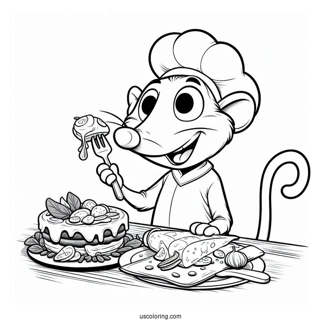 Cute Ratatouille Coloring Page Eating leftovers With Emile