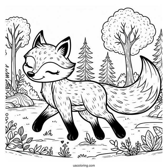 Fox Coloring Page Walking In The Forest