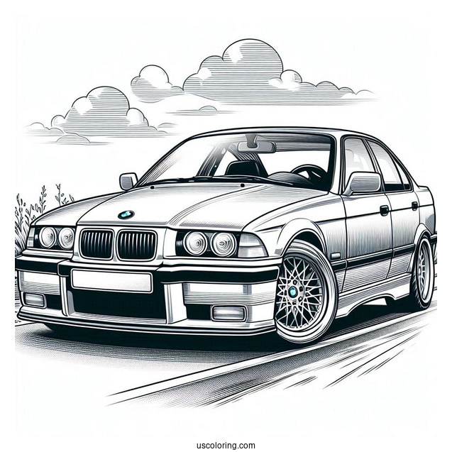 BMW Coloring Page 3 Series E36 On The Road