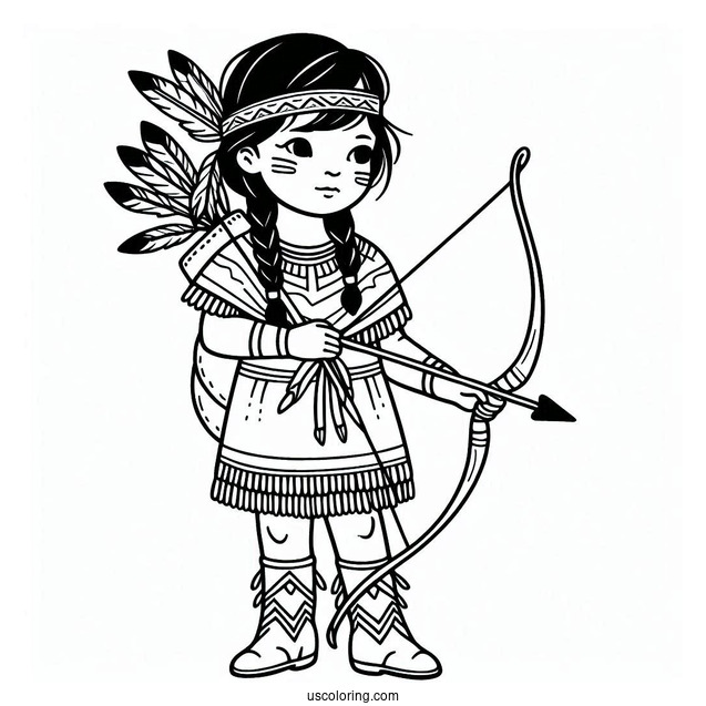 Native American Coloring Page Boy With Bow And Arrow For Kids