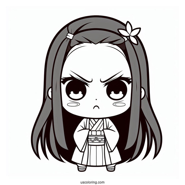 Angry Chibi Nezuko Coloring Page For Preschoolers