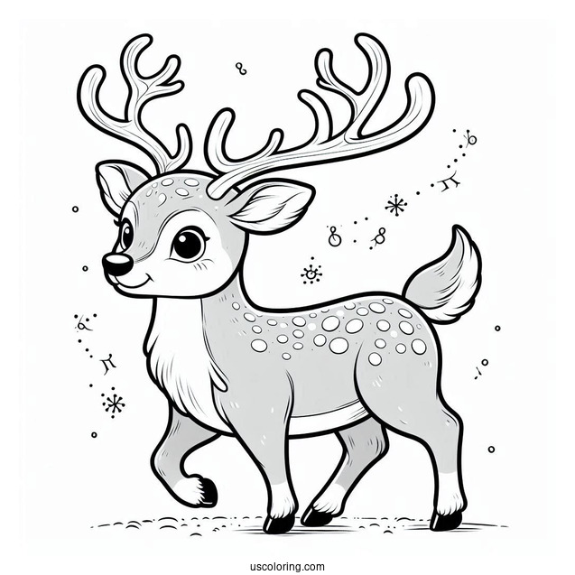 Rudolph Coloring Page With Huge Antlers And Spotted Body