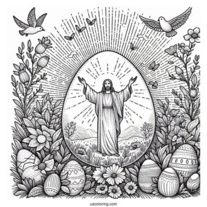 He Is Risen Jesus Easter Egg Coloring Page