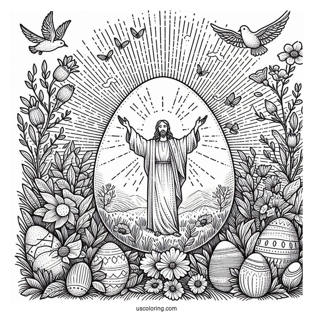 He Is Risen Jesus Easter Egg Coloring Page