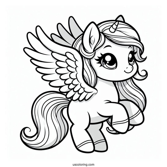 Smiling Chibi Pegasus Coloring Page For Preschoolers