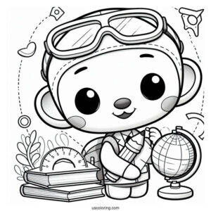 Octonauts Coloring Page Of Inkling Holding Book, Pencil, Protractor And Globe