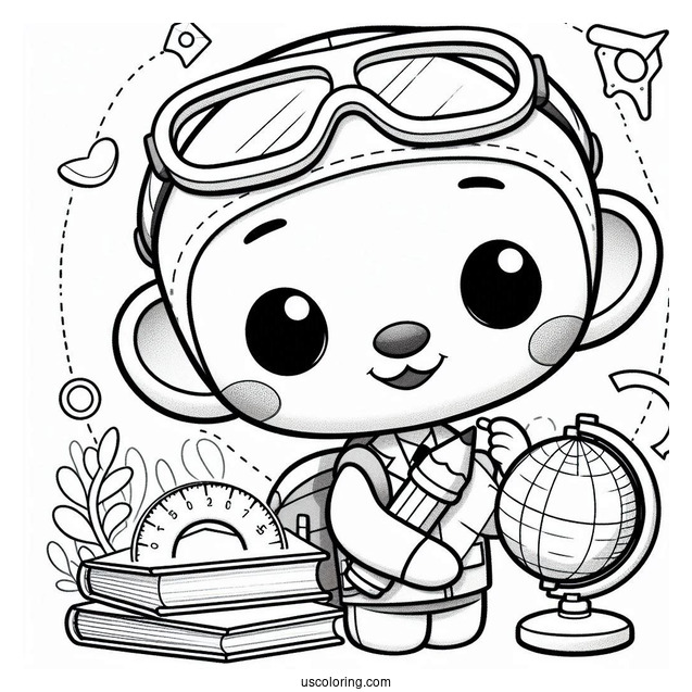 Octonauts Coloring Page Of Inkling Holding Book, Pencil, Protractor And Globe